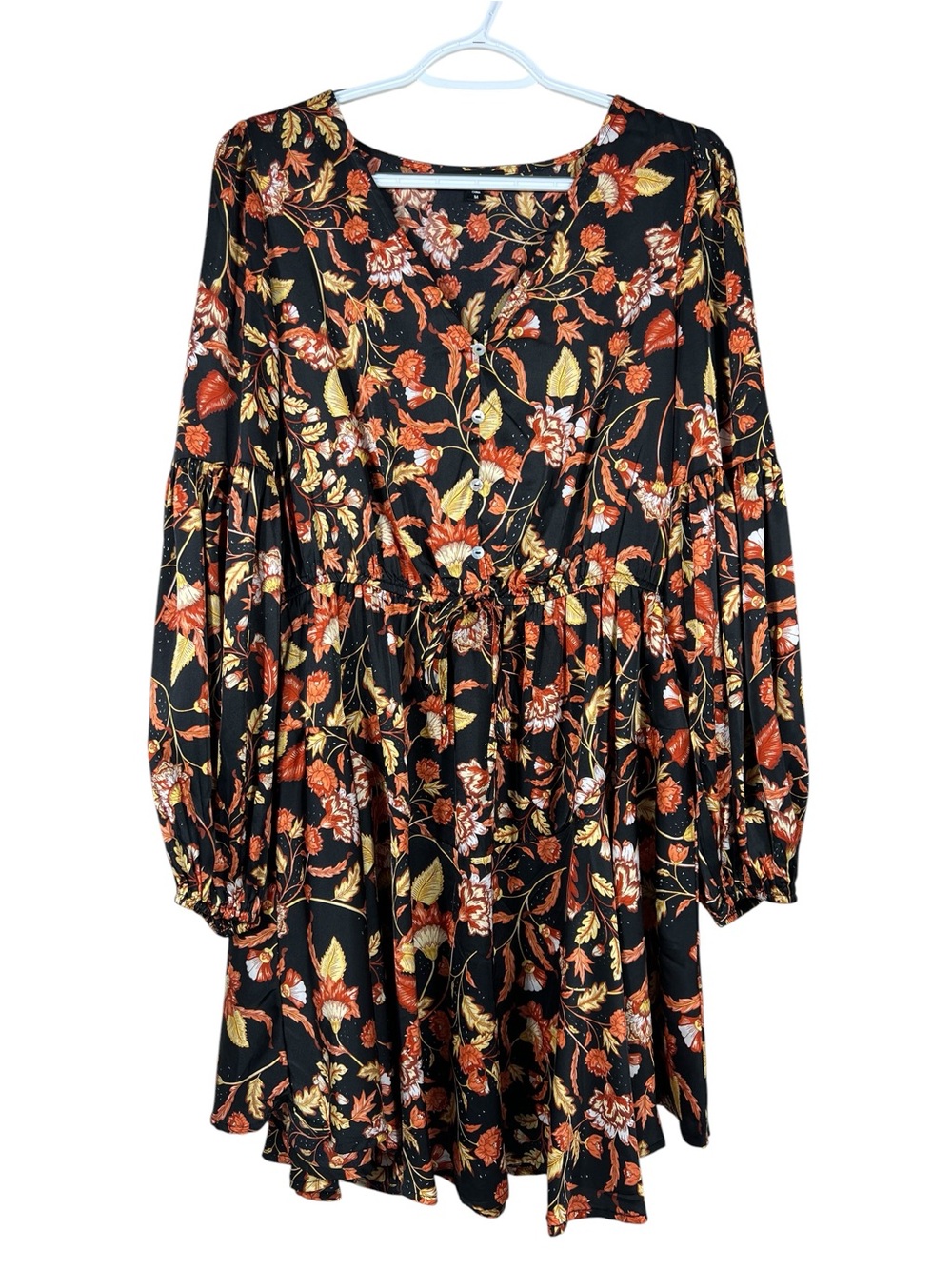 MITTOSHOP WOMENS long sleeve fall autumn floral mini dress v neck size MEDIUM